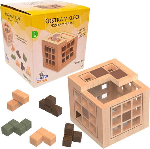 Houten puzzel kubus in een kooi