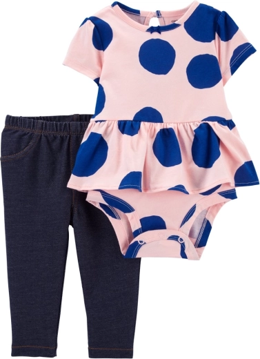 Carter's 2-delige set voor baby – romper met korte mouwen en legging PinkBlue Dots, maat 56