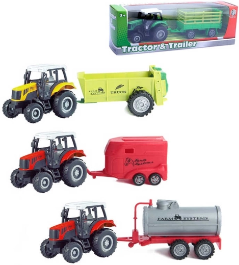 Metalen landbouwtractor met aanhanger 23 cm met terugtrekmechanisme - 1 set