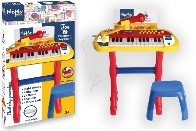 Elektronisch kinderkeyboard Meme met microfoon en krukje (24 toetsen)