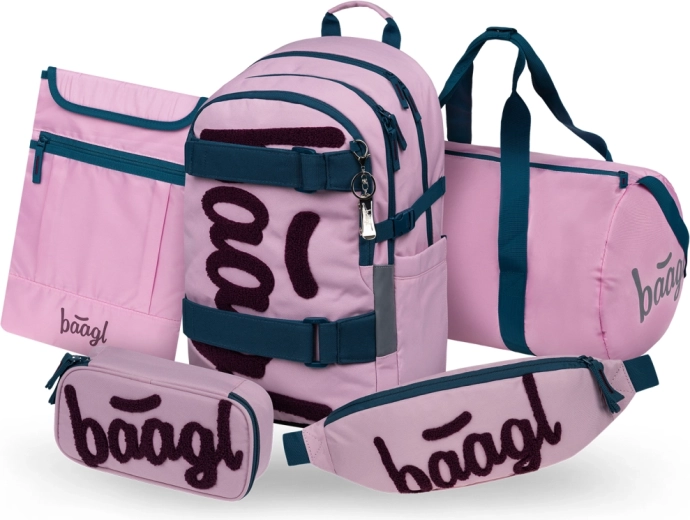 Baagl set Skate Rose: schoolrugzak, etui, sporttas, heuptas en laptophoes GRS