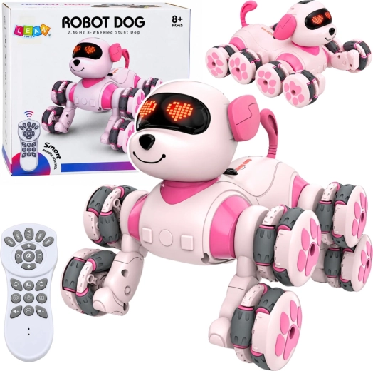 Roze robotische hond met afstandsbediening en 8 wielen