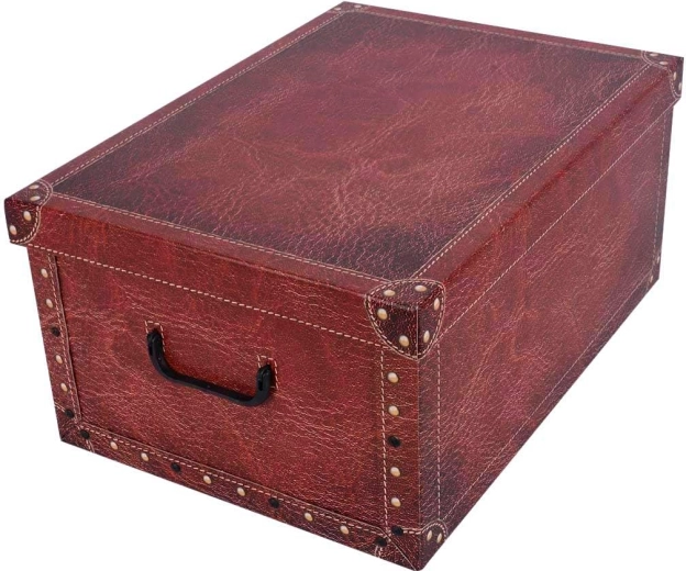 Kartonnen opbergbox MAXI leerlook met beslag rood