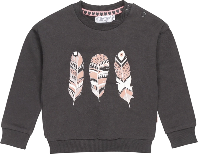 Dirkje meisjes sweater donkergrijs met verenprint, maat 86