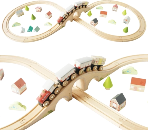 Le Toy Van houten treinbaan in de vorm van een acht met brug en stadje (40 onderdelen)