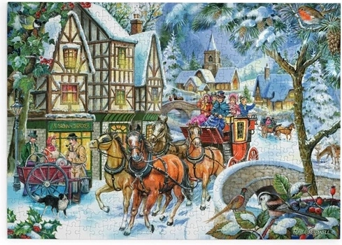 House of Puzzles Winterse postkoets-puzzel met 500 extra grote puzzelstukjes