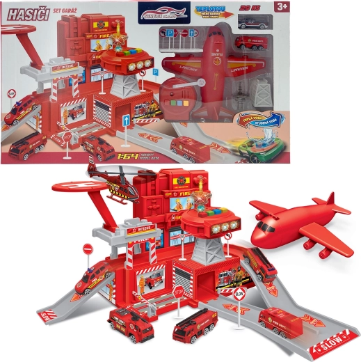 Brandweerset met garage en auto met kleurverandering