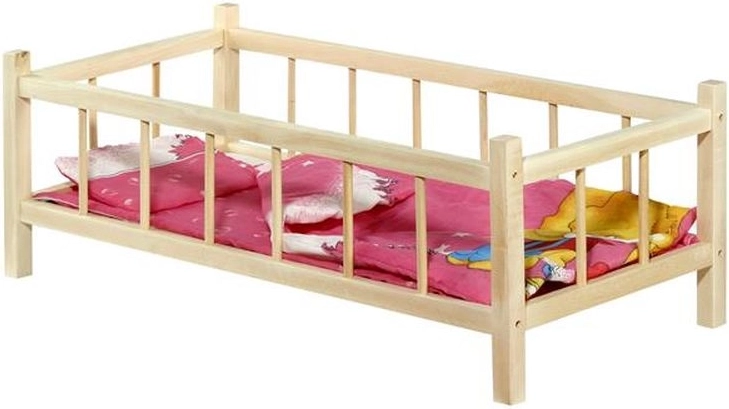 Groot houten poppenbedje met beddengoed