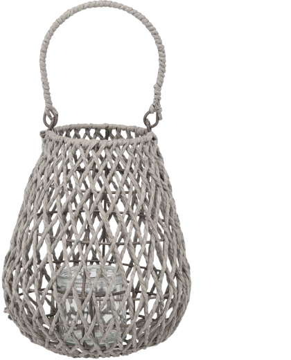Gebreide grijze lantaarn 20 × 25 cm met glazen inzet
