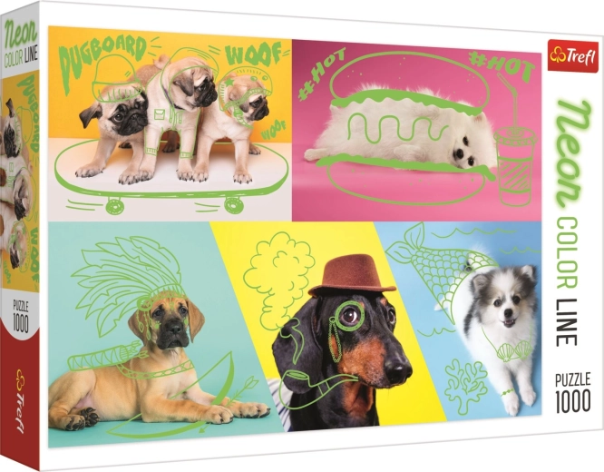 Puzzel 1000 stuks Neon Color Line - Gekke honden