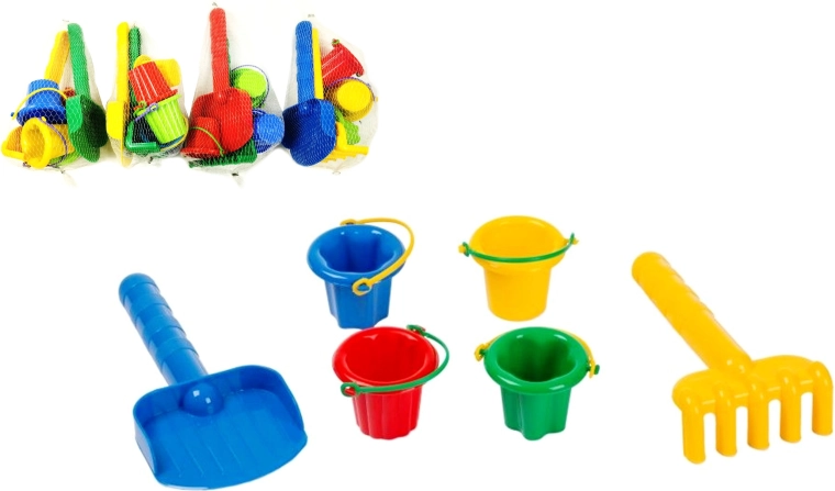 Zandset L met schep, hark en mini-emmertjes