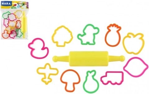 Uitsteekvormpjes voor klei NARA met plastic roller - 11 stuks