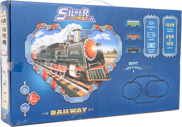 Retrotreinbaan met rook, licht en geluid