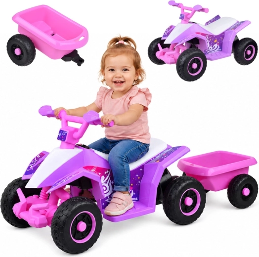 Kinder elektrische quad op accu met aanhanger met licht- en geluidseffecten – Roze