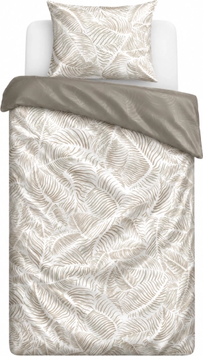 Katoenen satijnen dekbedovertrek MILAGRO VERDE Fijne bladeren beige-grijs 140 × 200 cm