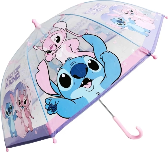 Transparante kinderparaplu Lilo & Stitch met Stitch en Angel, roze