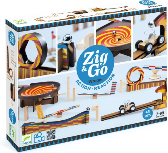 Djeco houten knikkerbaan Zig & Go, 45 onderdelen