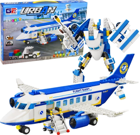 Bouwset 2-in-1 passagiersvliegtuig en robot met verlichting, 417 onderdelen