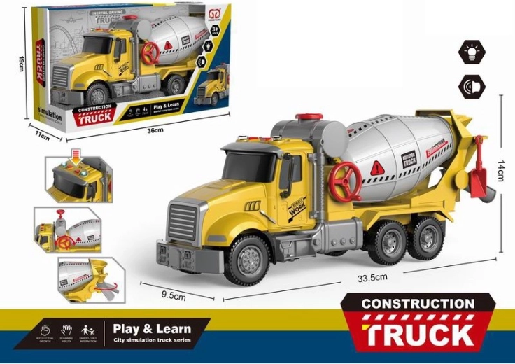 Kinderbetonmixer met lichten en geluiden, frictieaandrijving