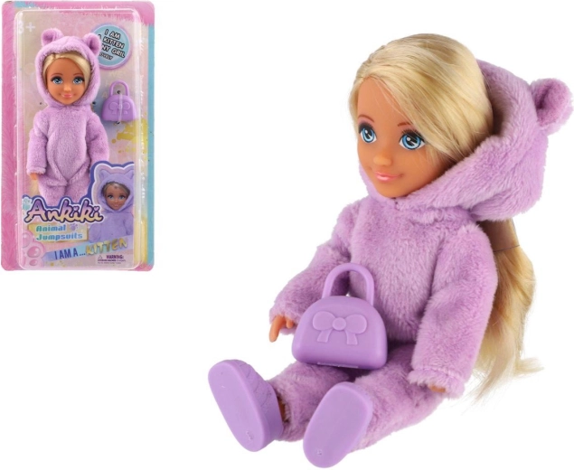 Ankiki-pop in pluchen overall met handtas 14 cm