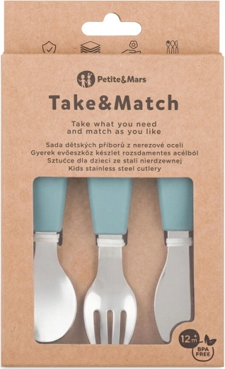 Petite&Mars set kinderbestek van roestvrij staal Take&Match Frosted Sky 12m+