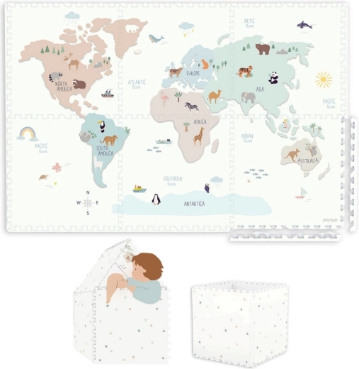 Play&Go EEVAA 2-in-1 EVA-schuim speelmat met opbergbox Wereldkaart