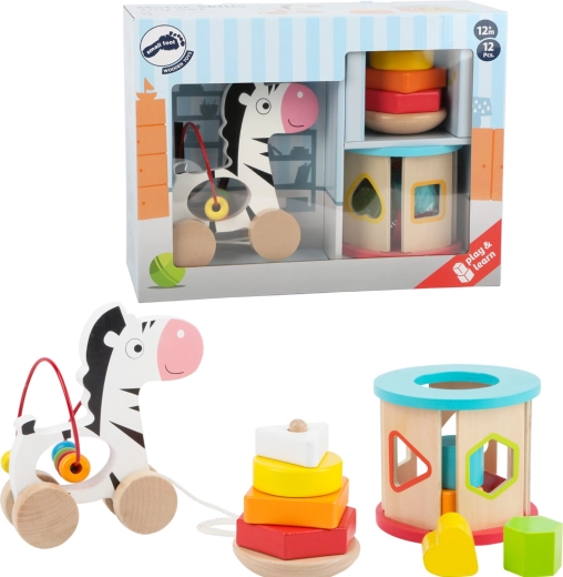 Small Foot houten speelgoedset 3-in-1 met zebra, vormenstoof en piramide