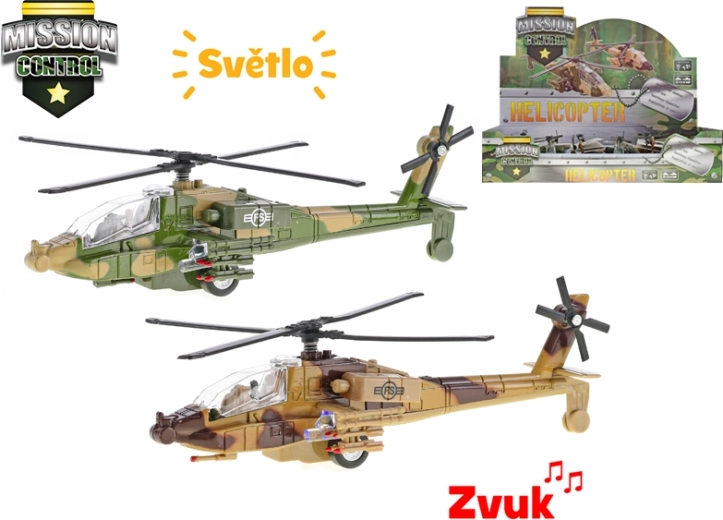 Militaire metalen helikopter Mission Control 20 cm met licht en geluid