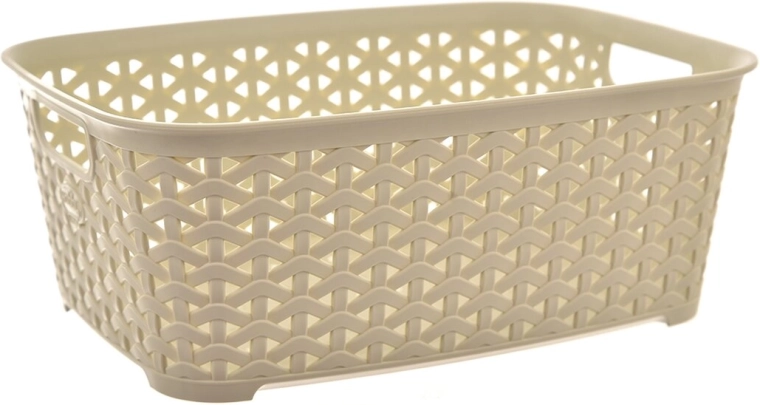 Crèmekleurig kunststof rattan-look hobby opbergmandje 29 × 21,5 × 11 cm