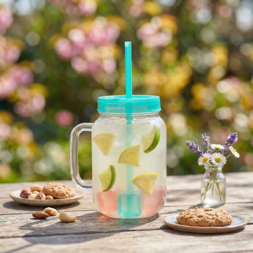 Groene beker met rietje en koelende ijsblokjes 550 ml