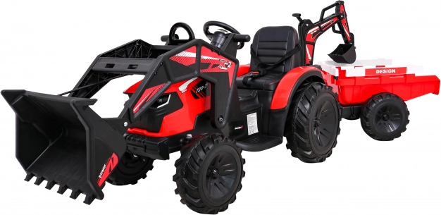 Kindertractor om op te rijden met aanhanger rood