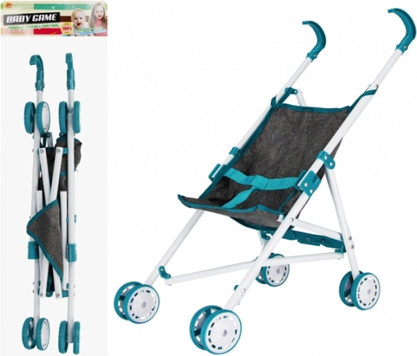 Blauwe poppenwagen