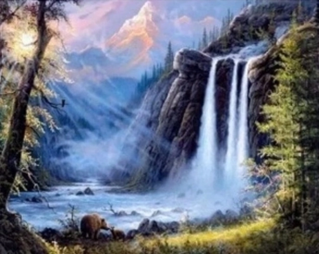 Diamond painting Waterval in de bergen 30 × 40 cm