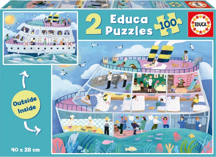 Educa puzzel Outside, Inside – rondvaartboot 2×100 stukjes
