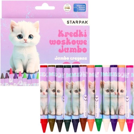 Jumbo waskrijtjes met kittenmotief, 12 kleuren - 1 stuk
