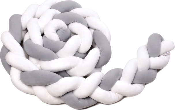 Gevlochten bedbumper 180 cm wit + grijs