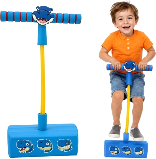 Woopie foam pogo-stickspringer voor kinderen – blauwe dinosaurus