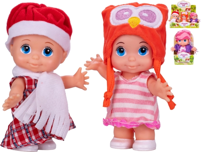 Babypop met hard lichaam 13 cm, verschillende mutsjes