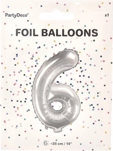 Folieballon cijfer 6 zilver 35 cm