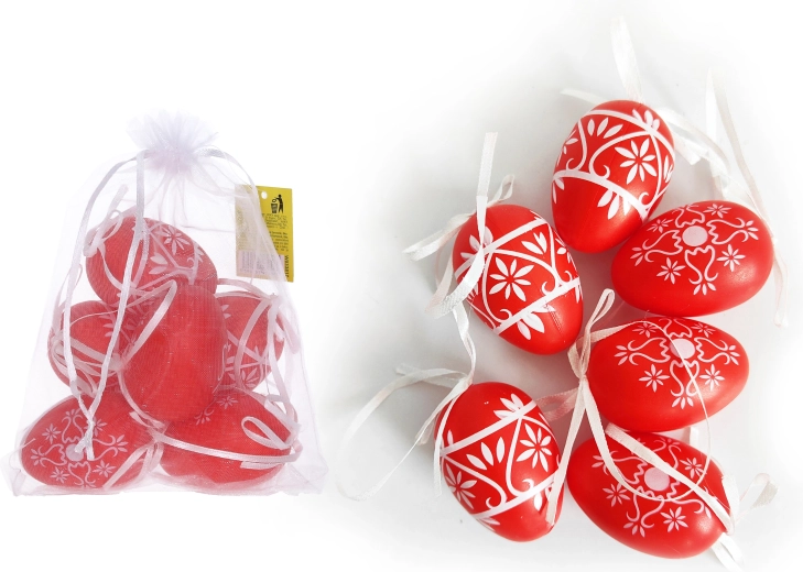 Decoratieve plastic eieren rood 6 cm - 6 stuks