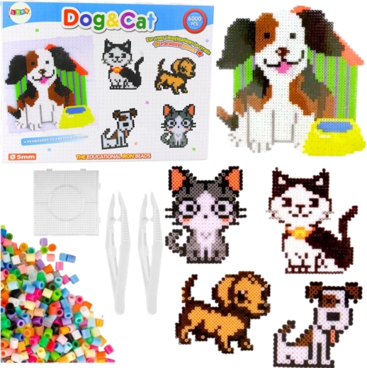 Creatieve set met strijkkralen, hond en kat, 6000 onderdelen