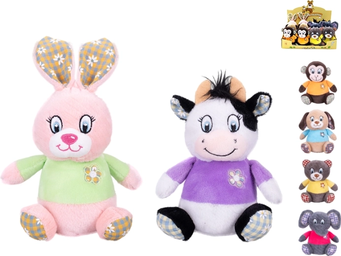 Pluchen knuffeldier 15 cm met kleurrijk T‑shirt, vanaf de geboorte