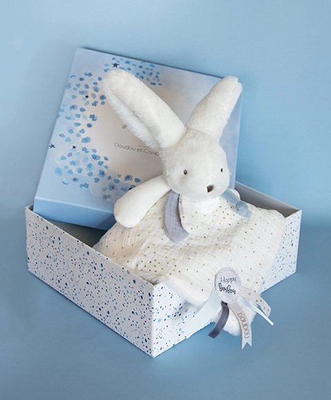 Doudou cadeauset blauw - konijntje met dekentje