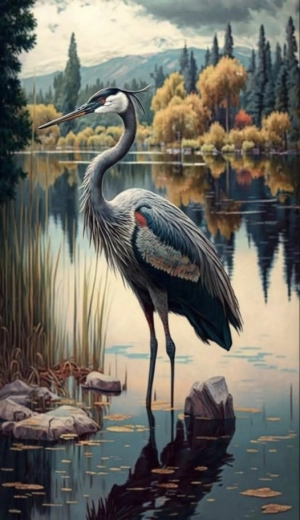 Diamond painting Kraanvogel op het meer 30 × 40 cm