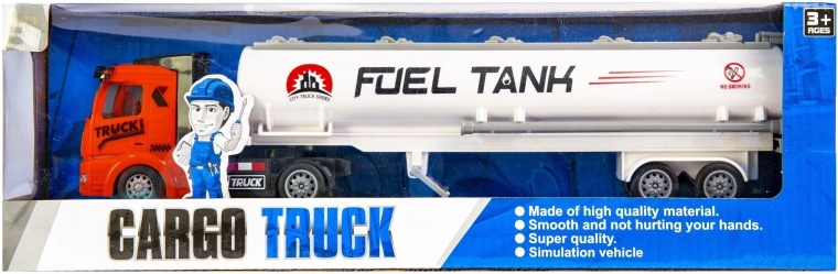 Vrachtwagen met tankoplegger met pull-back (opwind) en rode cabine - 1 stuk