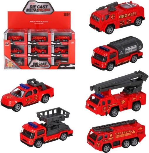 Metalen brandweerauto met pull-back-aandrijving - 1 stuk