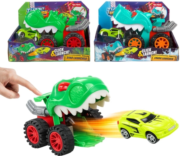 Dinosaurusschietauto met autootje