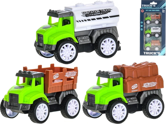 Boerderijvoertuigen met terugtrekmotor 7,5 cm – set van 3 stuks