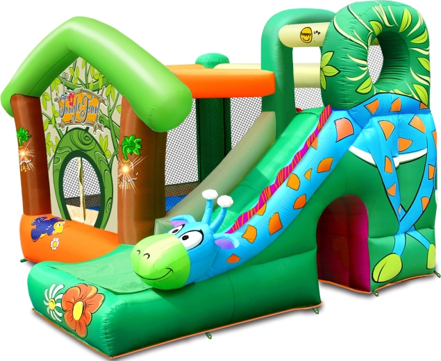 Happy Hop springkasteel Vrolijke jungle giraffe met glijbaan