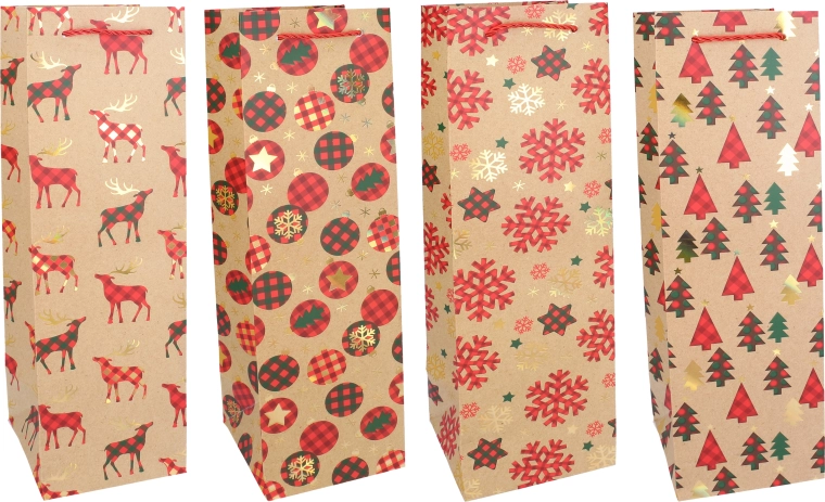 Kerstcadeautas voor een fles M 11 × 38 × 11 cm - 1 stuk